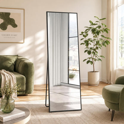Ganzkörperspiegel 150x50cm – Freistehend, Hängbar, Schwarz