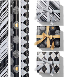 Geschenkpapier Set Schwarz Weiß 3 Rollen - Hochwertige