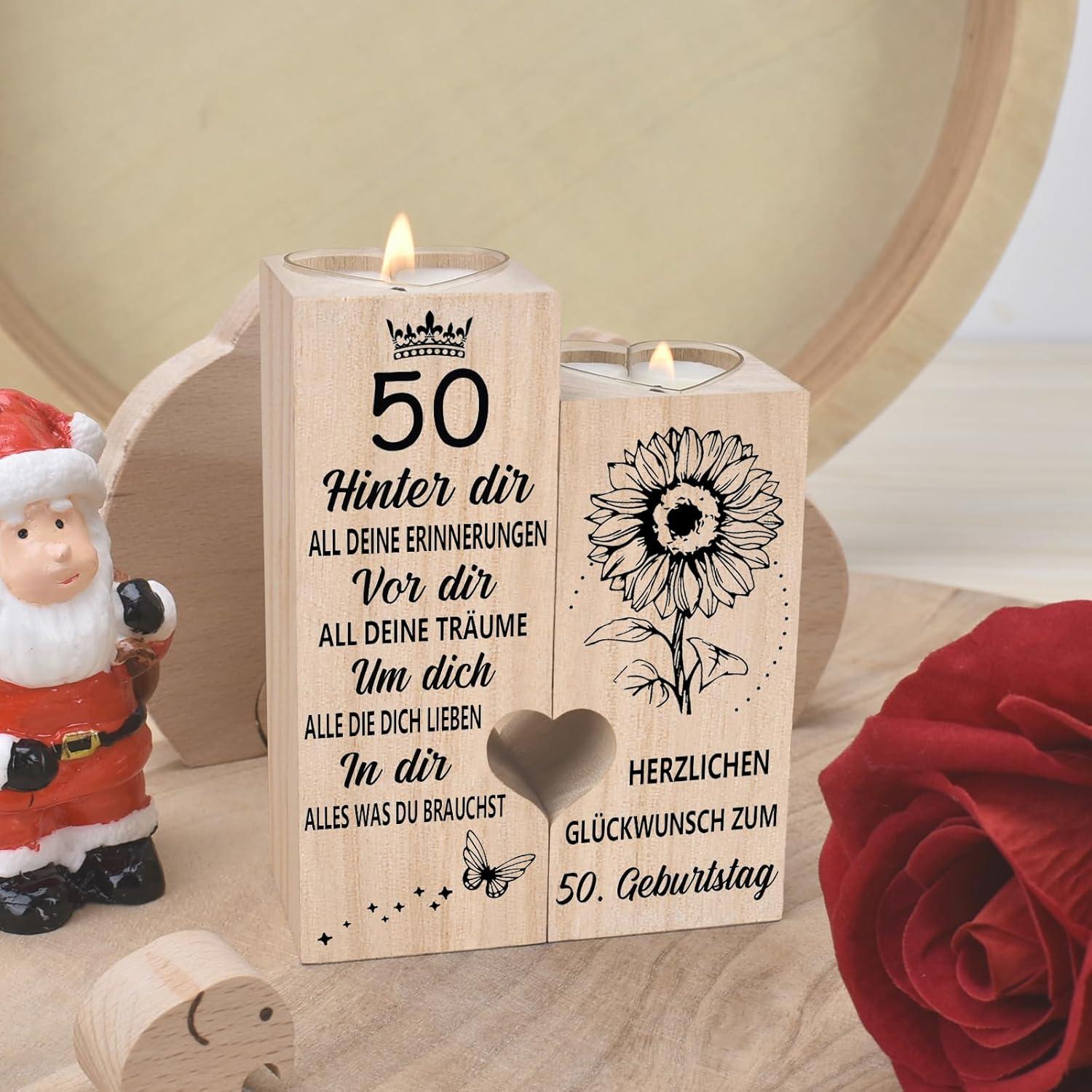 50. Geburtstag Frau Kerzenständer Holz Deko mit Teelicht