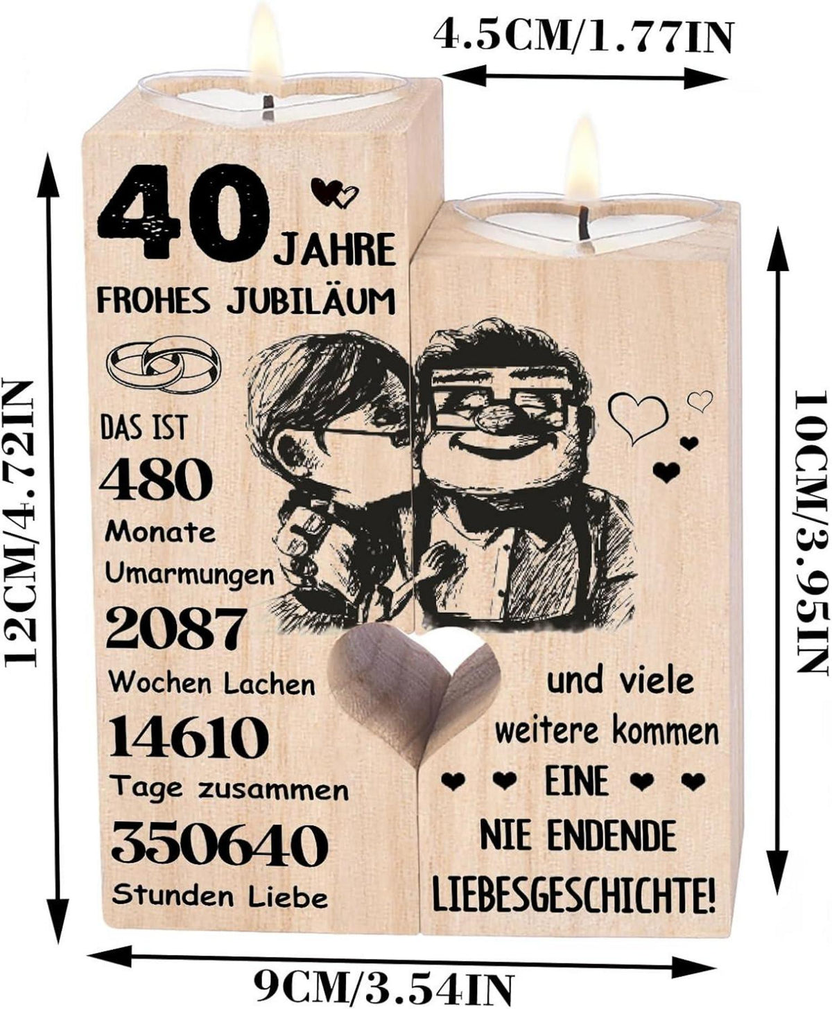 Rubinhochzeit Kerzenhalter Holz Geschenk Paare Eltern 10x4,5x12cm