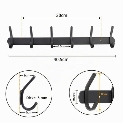 Kleiderhakenleiste Wandmontage mit 6 Haken, Schwarz