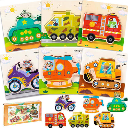 Dinosaurier Autos Holzpuzzle 2-4 Jahre Montessori 9-10Stk