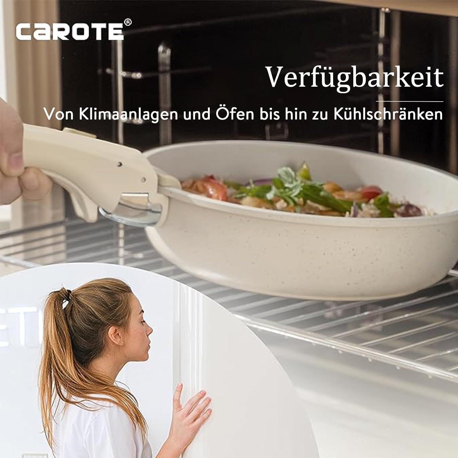 8-teiliges CAROTE Topf- und Pfannenset mit abnehmbaren Griffen, antihaftbeschichtet, stapelbar, induktionsgeeignet