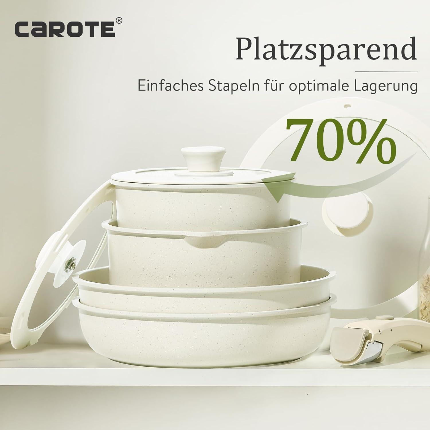 8tlg CAROTE Topf- & Pfannenset abnehmbare Griffe Induktion Ofenfest