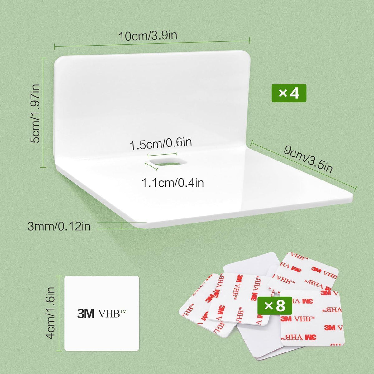 4er Set Kleines Wandregal Weiß 10cm ohne Bohren aus Acryl