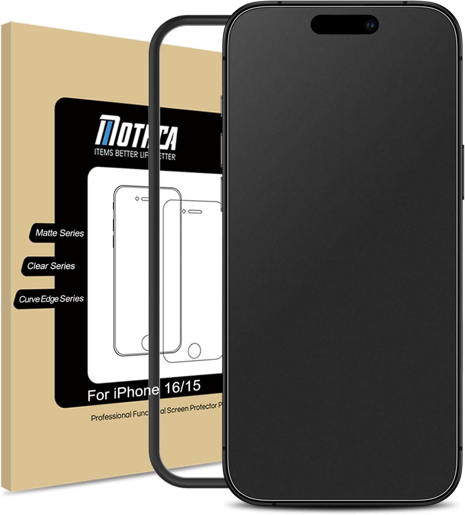 Mothca Matt Schutzglas für iPhone 16/15, 2.5D Blendschutz - 1 Stück