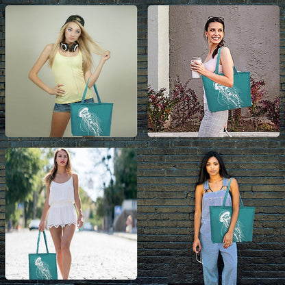 Große Canvas Shopper Tasche Damen Blau - Schultertasche Uni College