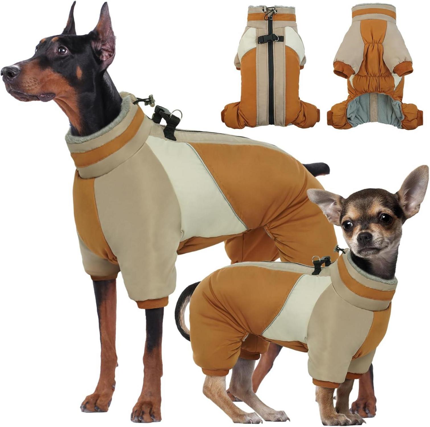 Wasserdichter Hundemantel Winter mit Geschirr für kleine Hunde Braun