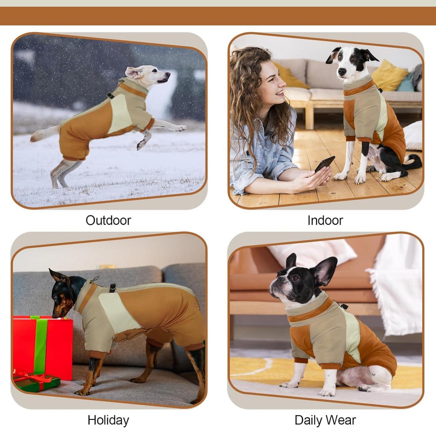 Wasserdichter Hundemantel Winter mit Geschirr für Kleine Hunde Braun M