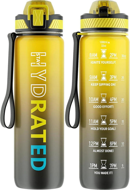 Trinkflasche 1L BPA-frei mit Strohhalm und Zeitmarkierung