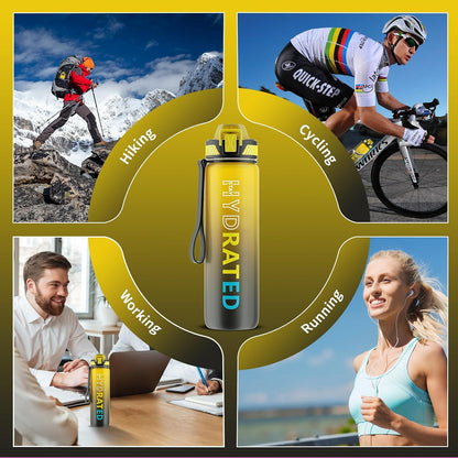 Trinkflasche 1L BPA-Frei mit Strohhalm Zeitmarkierung Sport Grau