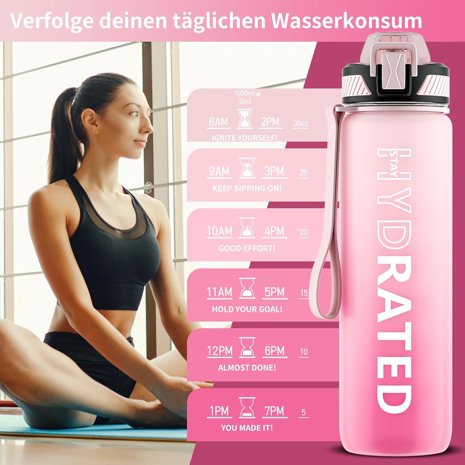 QLUR Trinkflasche 1L BPA-frei mit Strohhalm