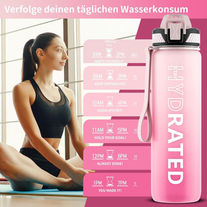 QLUR Trinkflasche 1L BPA-frei mit Strohhalm