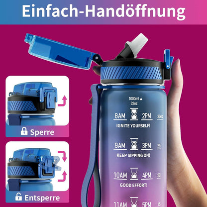 Trinkflasche Sport Auslaufsicher mit Zeitmarkierung 1L BPA-frei