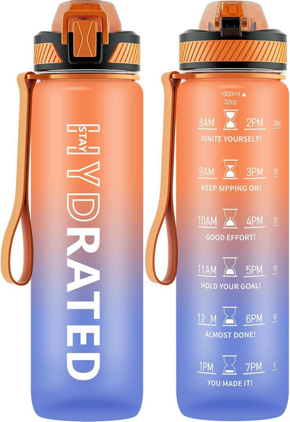 Trinkflasche 1L BPA-frei mit Strohhalm und Zeitmarkierung