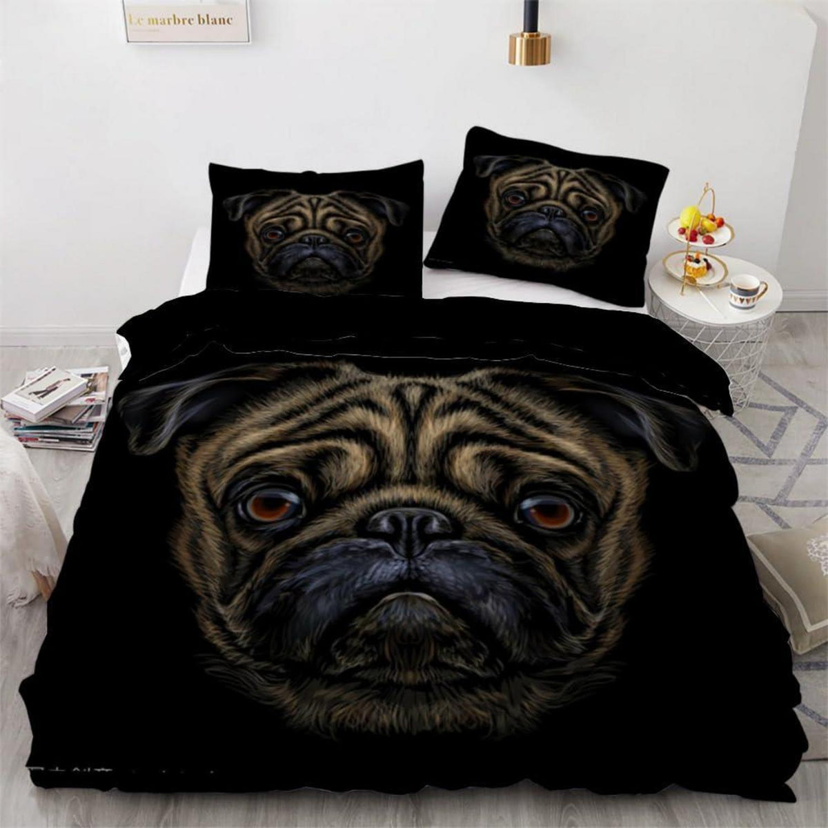Mops Bettwäsche Set 220x240 cm - 3-teilig, Mikrofaser 3D