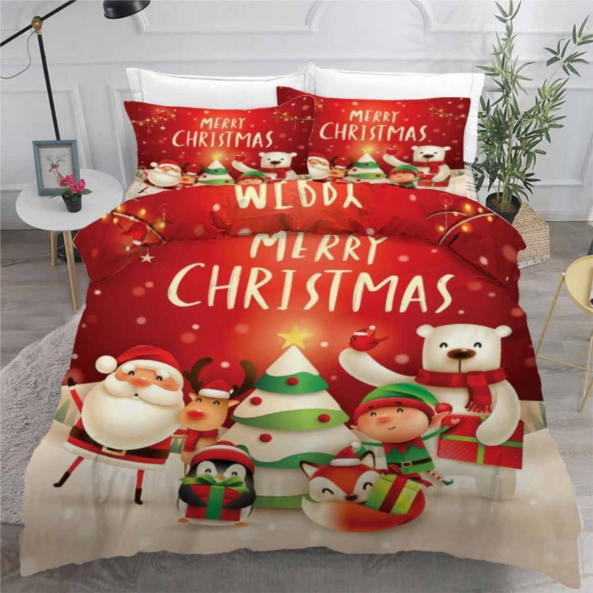 Weihnachts Bettwäsche Set Pinguin Fuchs 135x200 cm 4-teilig