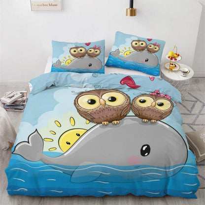 Kawaii Eule Bettwäsche-Set 220x240 cm | 3-teilig Mikrofaser