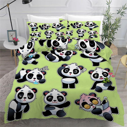 Panda Kinderbettwäsche 135x200 cm 4tlg. Mikrofaser Bettwäsche-Set