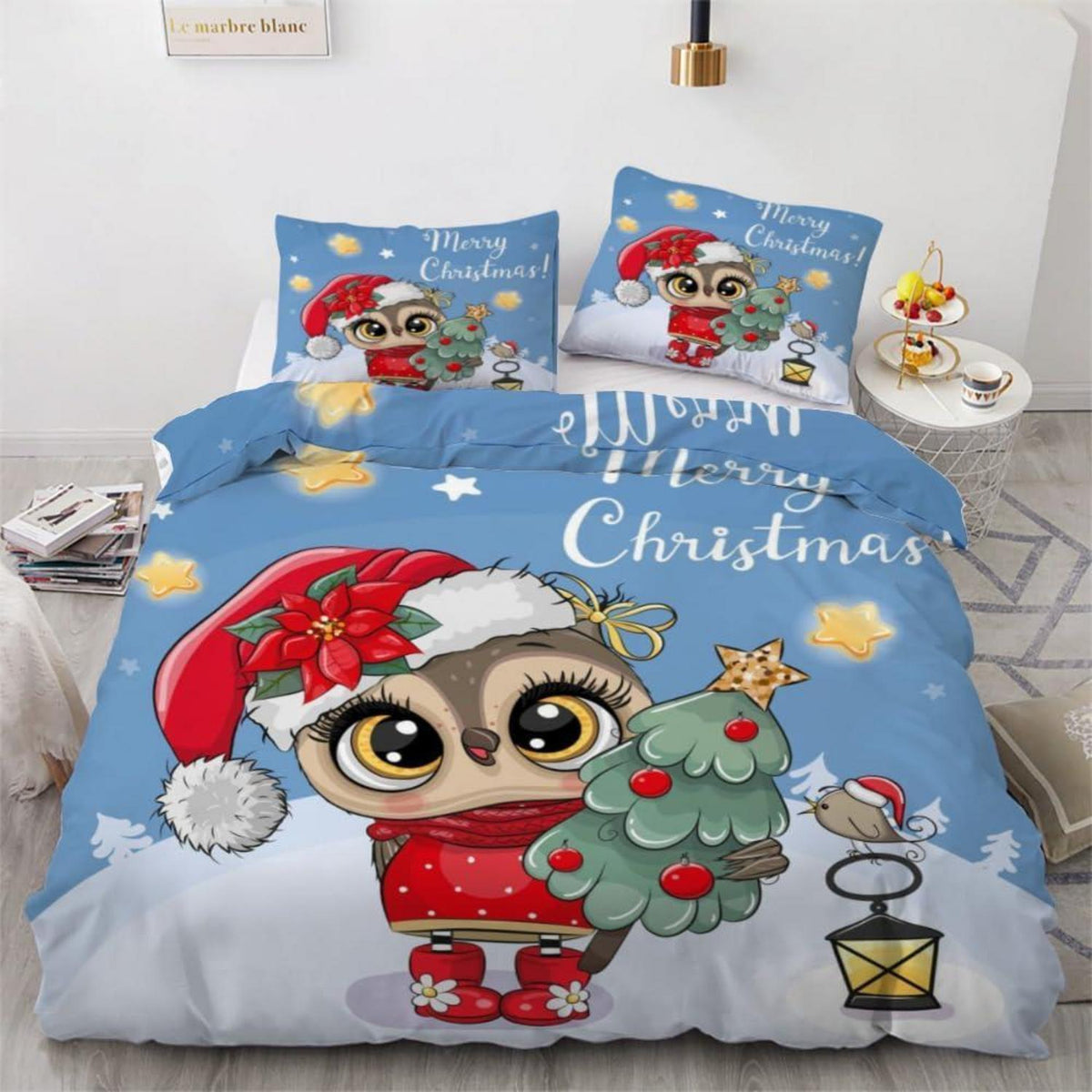 Kawaii Eulen Bettwäsche-Set 135x200 cm - 4-teilig Mikrofaser