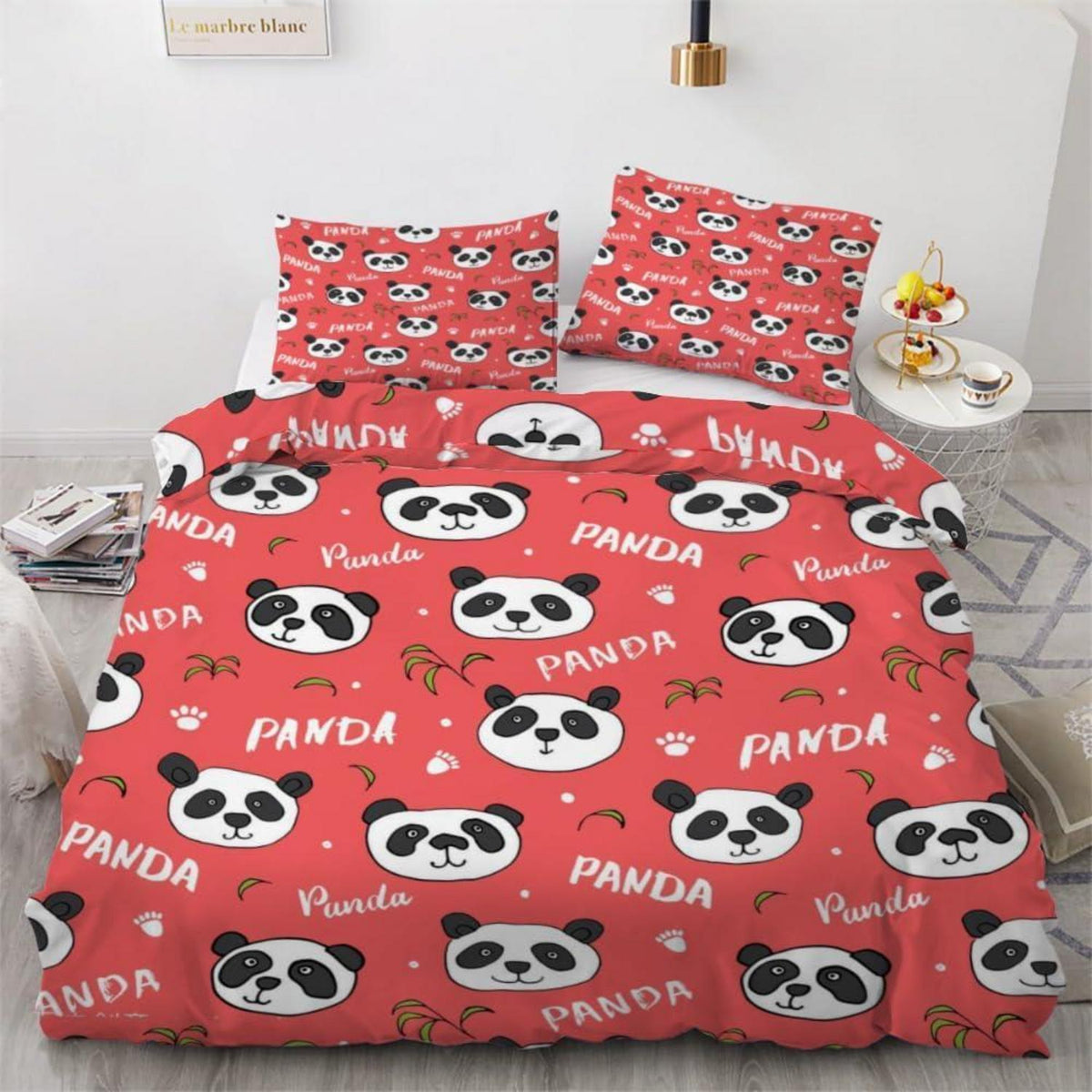 Panda Kinderbettwäsche 135x200 cm 4tlg. Mikrofaser Bettwäsche-Set