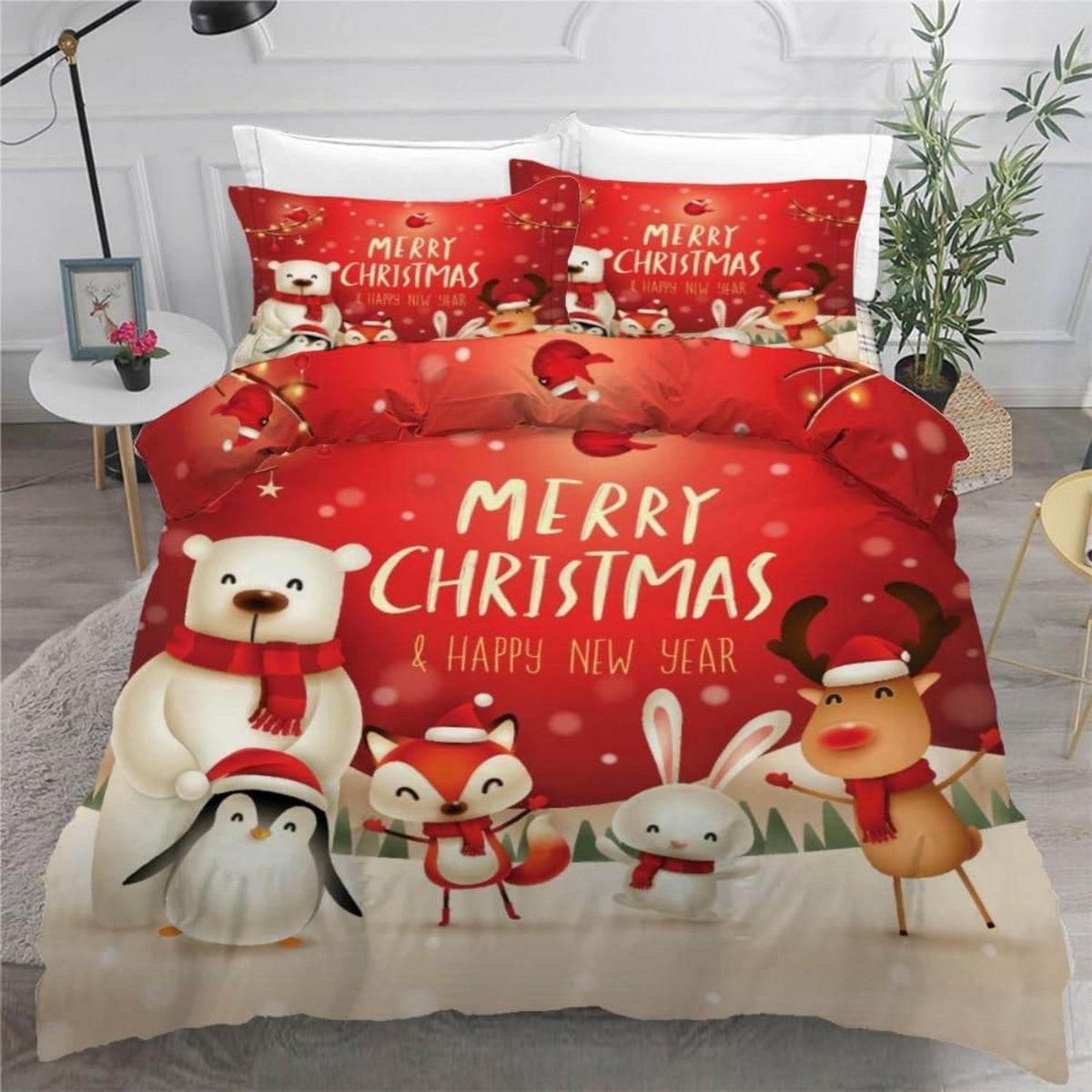 Weihnachts Bettwäsche Set Pinguin Fuchs 135x200 cm 4tlg.