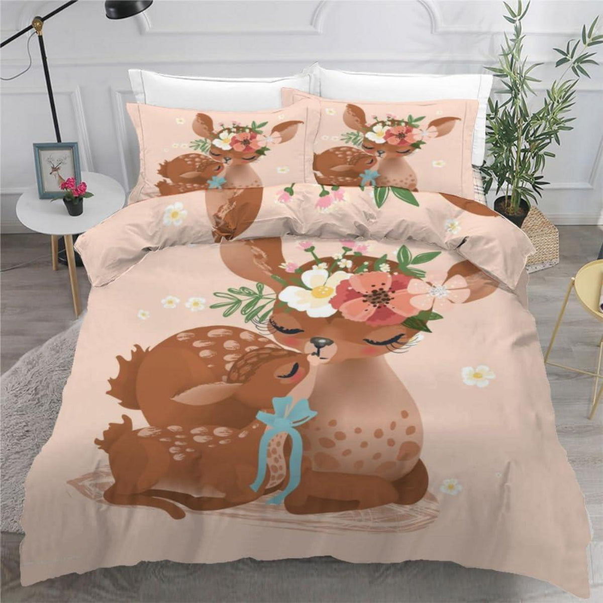 Kinder Bettwäsche Set Rehkitz 135x200 cm 4-teilig Mikrofaser