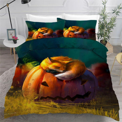 Fuchs 3tlg. Bettwäsche-Set 220x240 cm | Mikrofaser & Halloween Kürbis Design