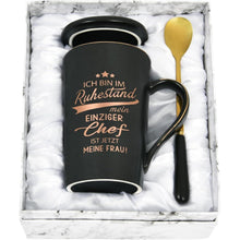 Keramiktasse Ruhestand Geschenk mit Spruch 400ml Schwarz