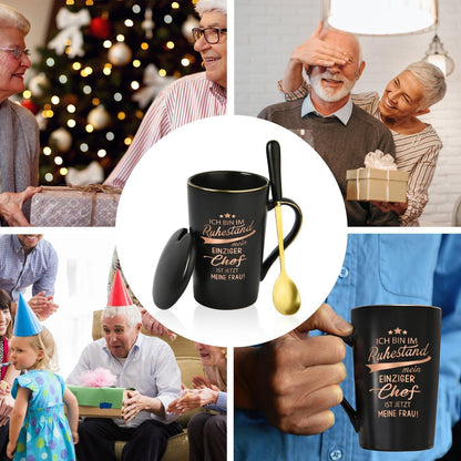 Keramiktasse Ruhestand Geschenk mit Spruch 400ml Schwarz