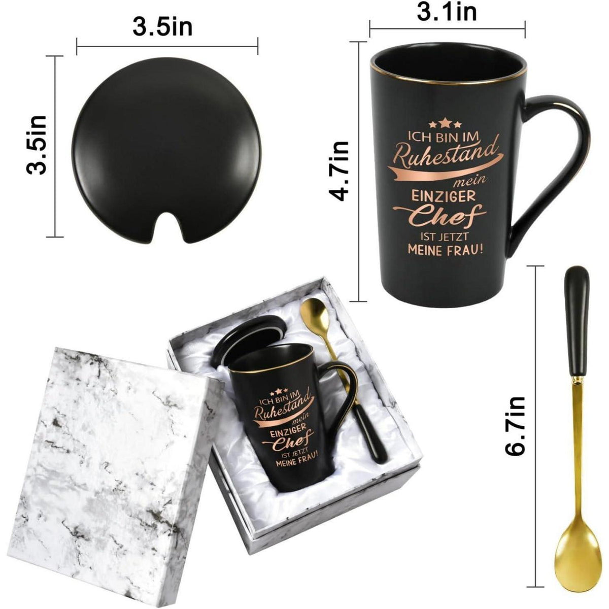 Keramiktasse Ruhestand Geschenk mit Spruch 400ml Schwarz
