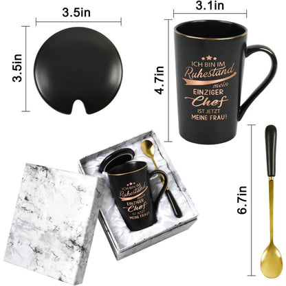 Keramiktasse Ruhestand Geschenk mit Spruch 400ml Schwarz