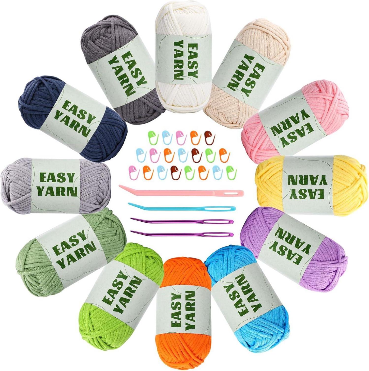 12-teiliges Häkelgarnset für Anfänger, Mehrfarbig, Baumwolle/Nylon