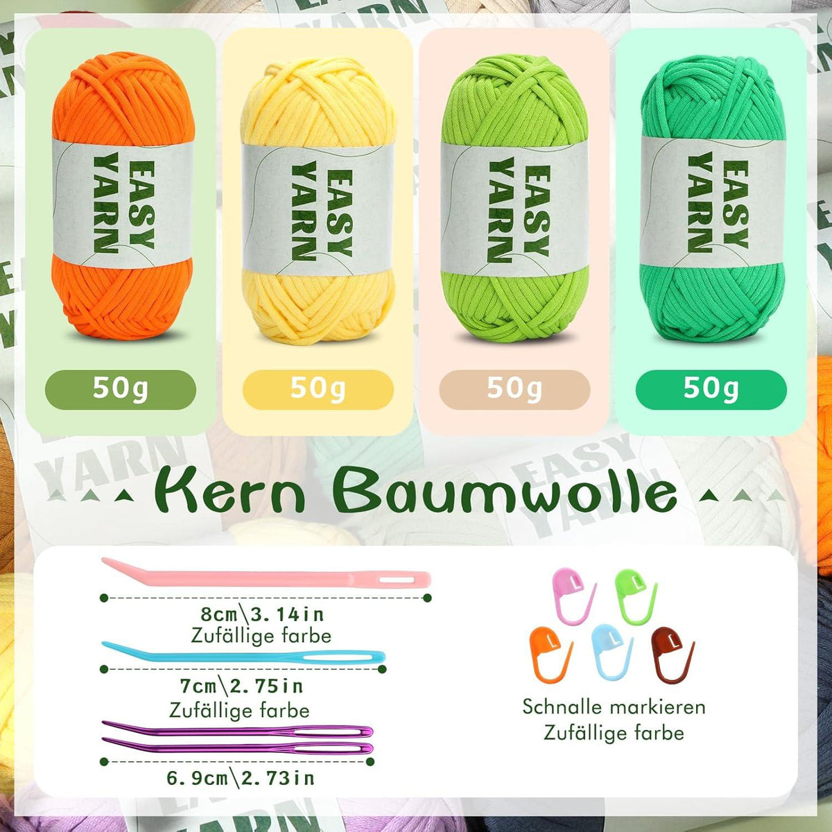 Häkelgarn Set für Anfänger 4x50g Baumwollgarn Orange Gelb