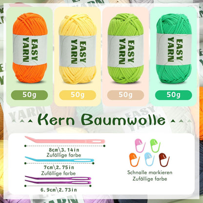 Häkelgarn Set für Anfänger 4x50g Baumwollgarn Orange Gelb