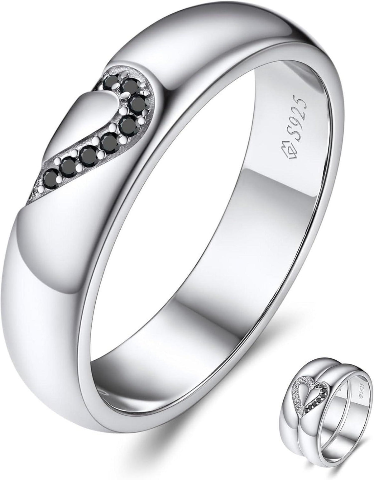 MomentWish Moissanite Partnerring Schwarz 925 Sterling Silber