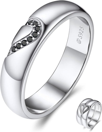 MomentWish Moissanite Partnerring Schwarz 925 Sterling Silber