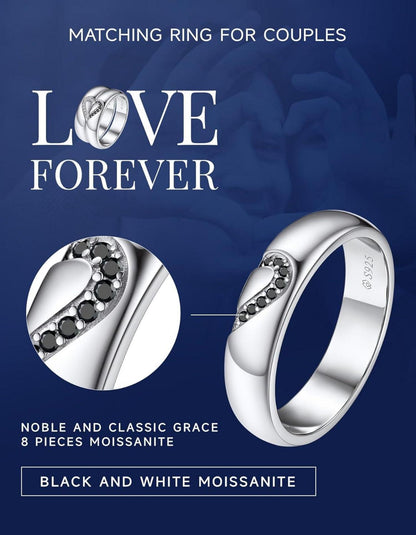 Moissanit Partnerring Herz-Design 925 Sterling Silber Schwarz