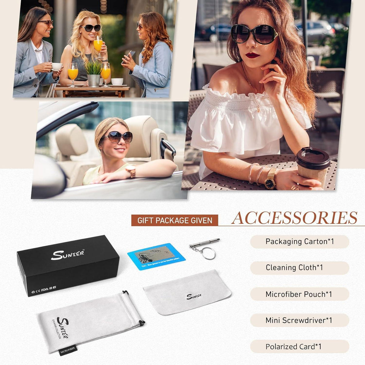 Sunier Damen Sonnenbrille Polarisiert Groß Vintage Übergroß 100% UV400