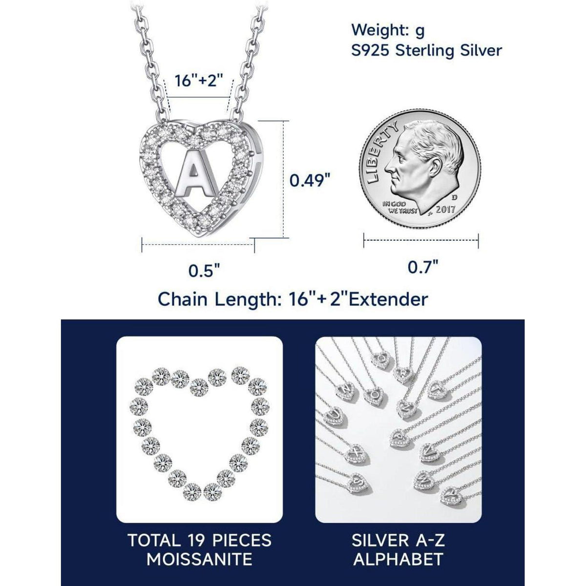 Personalisierte Initialen Herz Kette Damen mit Moissanit