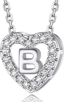 Moissanit Herz Kette mit Buchstaben Anhänger Sterling Silber Halskette