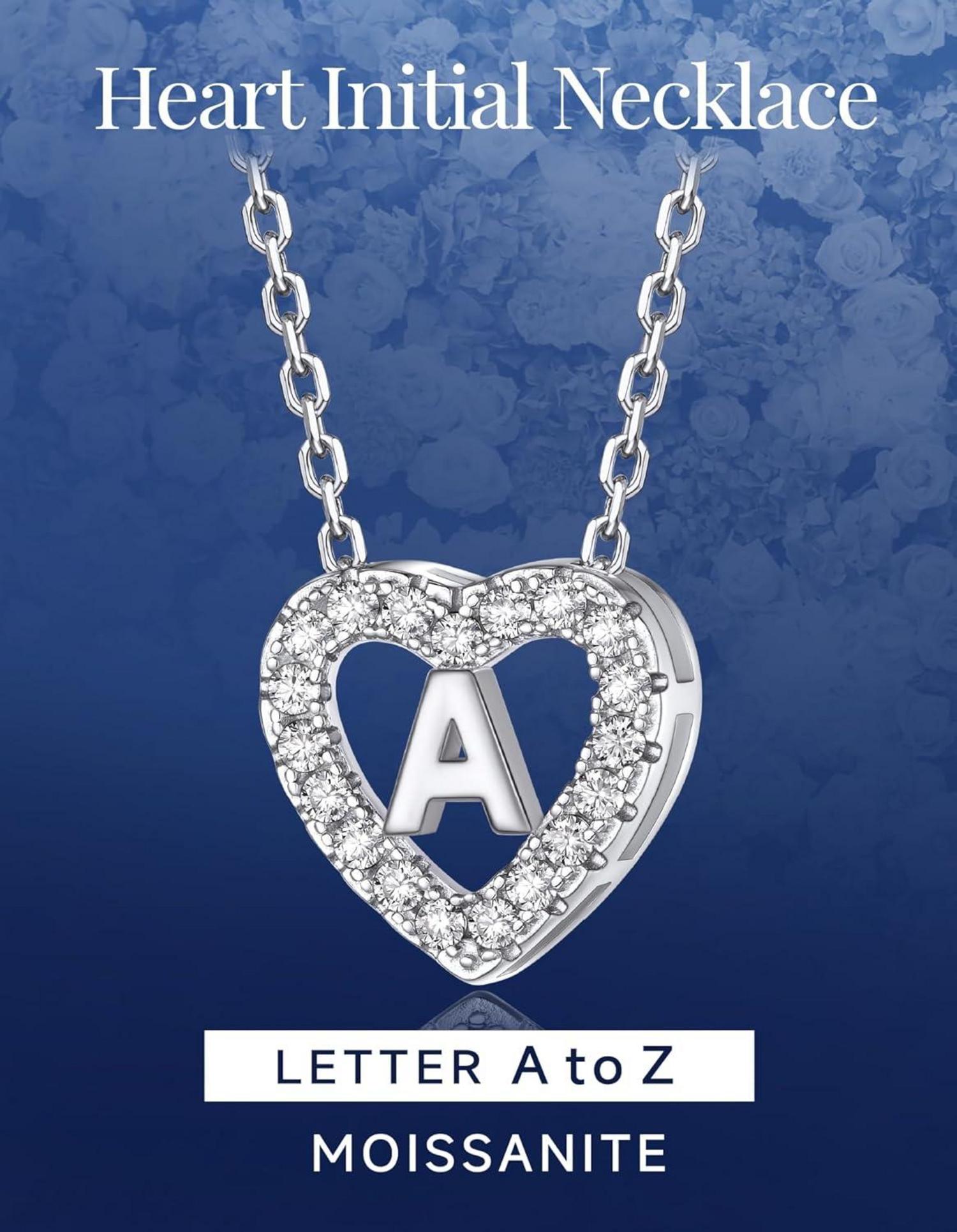 Moissanit Herz Kette mit Buchstaben Anhänger Sterling Silber Halskette