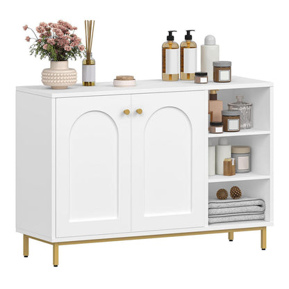Weiß-Gold Badezimmerschrank mit 2 Türen & verstellbarem Regal