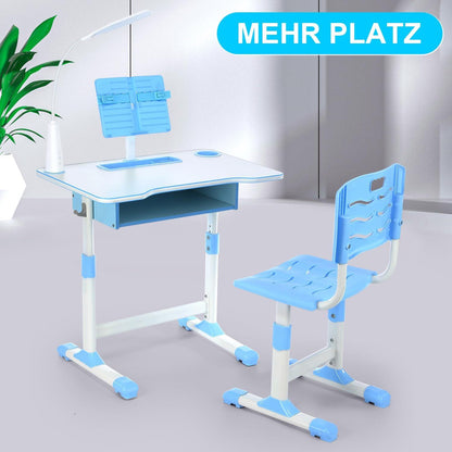 Höhenverstellbarer Kinderschreibtisch mit LED-Licht & Stuhl, Blau