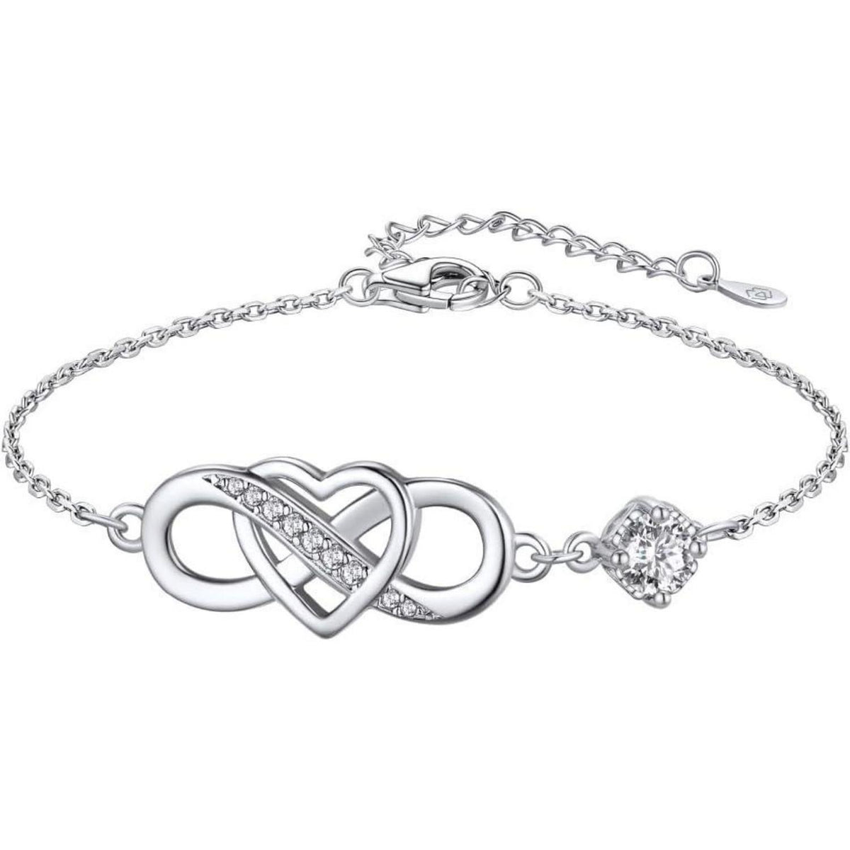Infinity Armband Damen Silber 925 mit Moissanit Herz 0,5 Karat