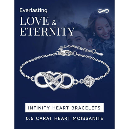 Infinity Armband Damen Silber 925 mit Moissanit Herz 0,5 Karat