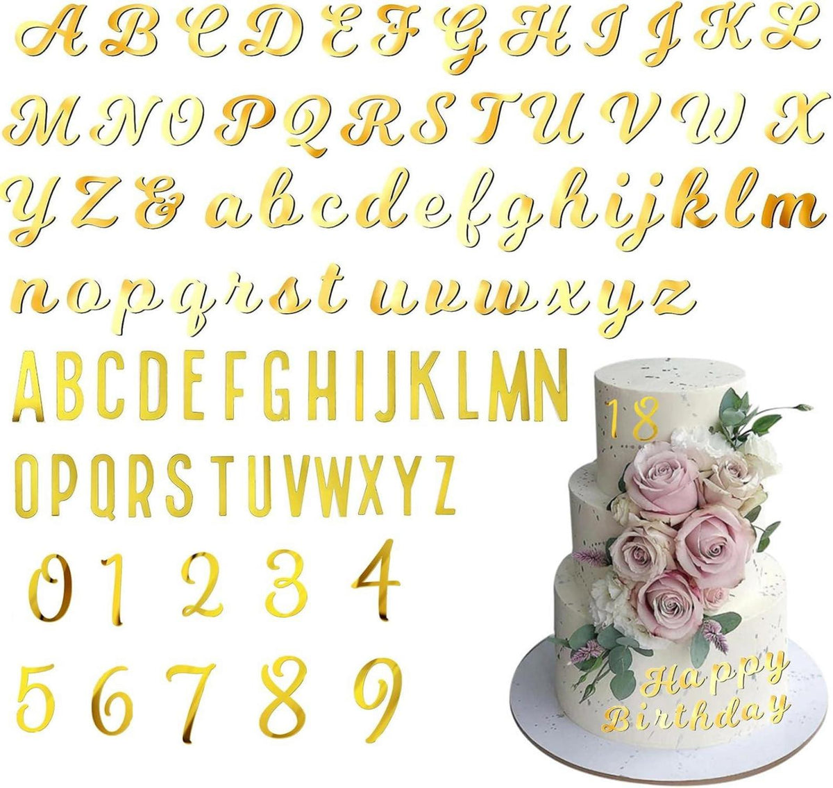 Buchstaben Tortendeko Set 88 Stück Goldene Acryl Zahlen und Buchstaben