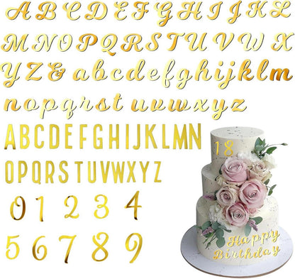 Buchstaben Tortendeko Set 88 Stück Goldene Acryl Zahlen und Buchstaben