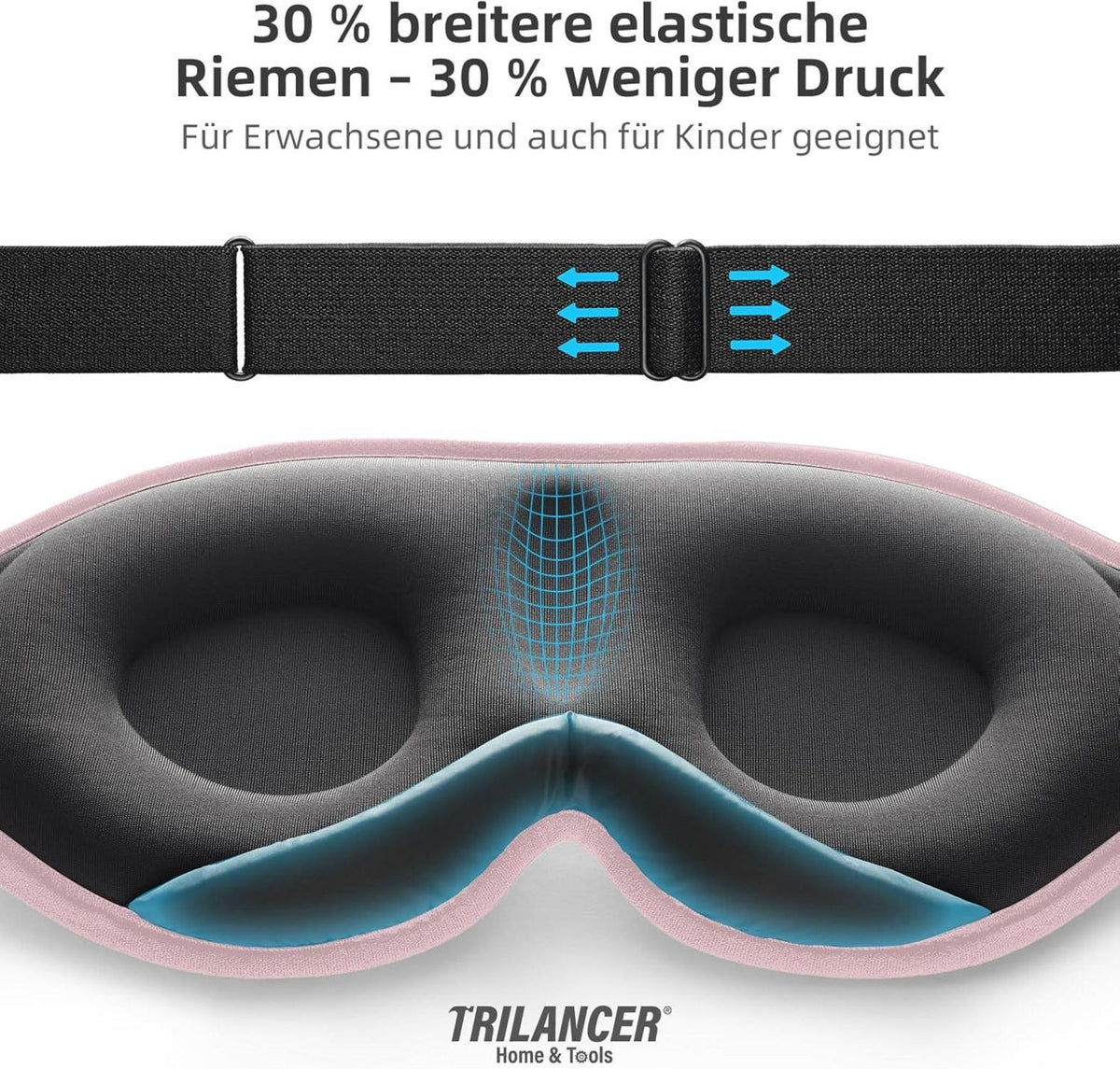 Schlafmaske Augenbinde 100% Lichtblocker, ergonomisch, einstellbar, Ohrstöpsel