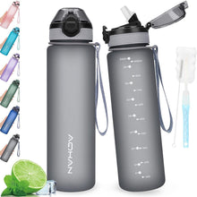 Sport Trinkflasche mit Stroh auslaufsicher 1L Grau